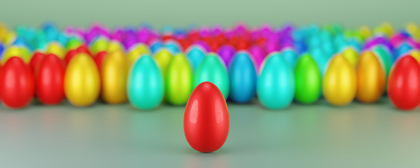 Easter Egg Gathering with Red Egg in Foreground