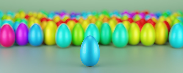 Easter Egg Gathering with Blue Egg in Foreground