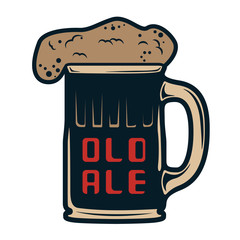 Dark ale colorful mug with craft beer in vintage style isolated illustration