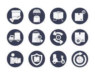 Fototapeta premium truck and fast delivery icon set, block style