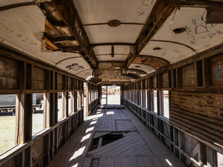 Baquedano, Antofagasta / Chile; 03/18/2019: abandoned train museum in the middle of the desert