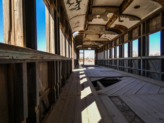 Baquedano, Antofagasta / Chile; 03/18/2019: abandoned train museum in the middle of the desert