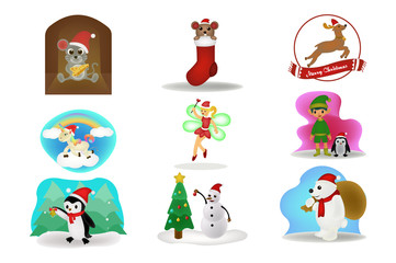 fun Merry Christmas time cartoon  illustration white backround, landing page, template, ui, web, mobile app, poster, banner, flyer,kids cover Book, social media, Card Invitation,