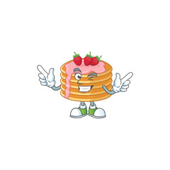 Cartoon character design concept of strawberry cream pancake cartoon design style with wink eye