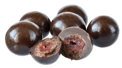 Chocolate balls with dried cherry isolated