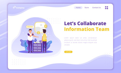 Information team illustration for business collaboration concept on landing page