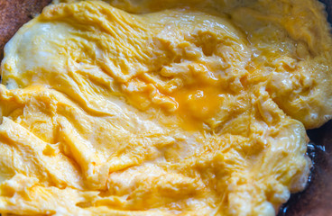 Close up omelette Thai style on pan, Thai omelette