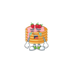 A weeping strawberry cream pancake cartoon character concept