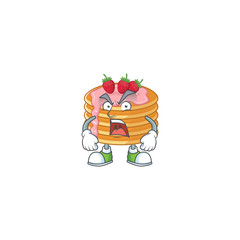 Strawberry cream pancake cartoon character design with mad face