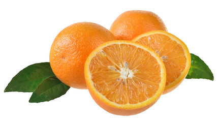 Orange slice with leaf isolated
