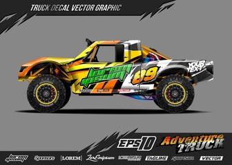 Fototapeta premium Speed off road truck wrap graphic design vector. Abstract sporty and adventure racing background. Full vector eps 10