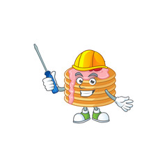 Smart automotive strawberry cream pancake presented in mascot design style