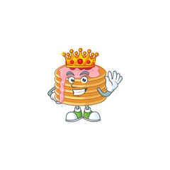 The Charismatic King of strawberry cream pancake cartoon character design wearing gold crown