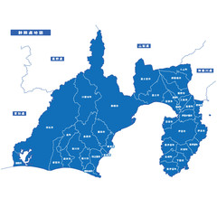 静岡県地図 シンプル青 市区町村