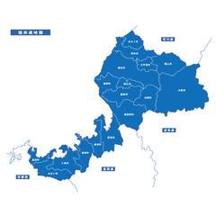 Fototapeta na wymiar 福井県地図 シンプル青 市区町村