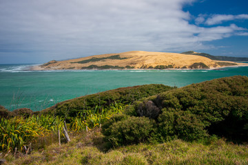 The view of sand dunes near Opononi, New Zealand