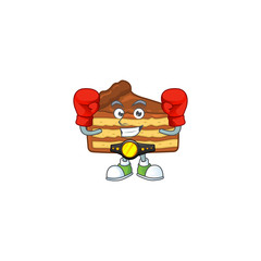 A sporty chocolate slice cake boxing athlete cartoon mascot design style