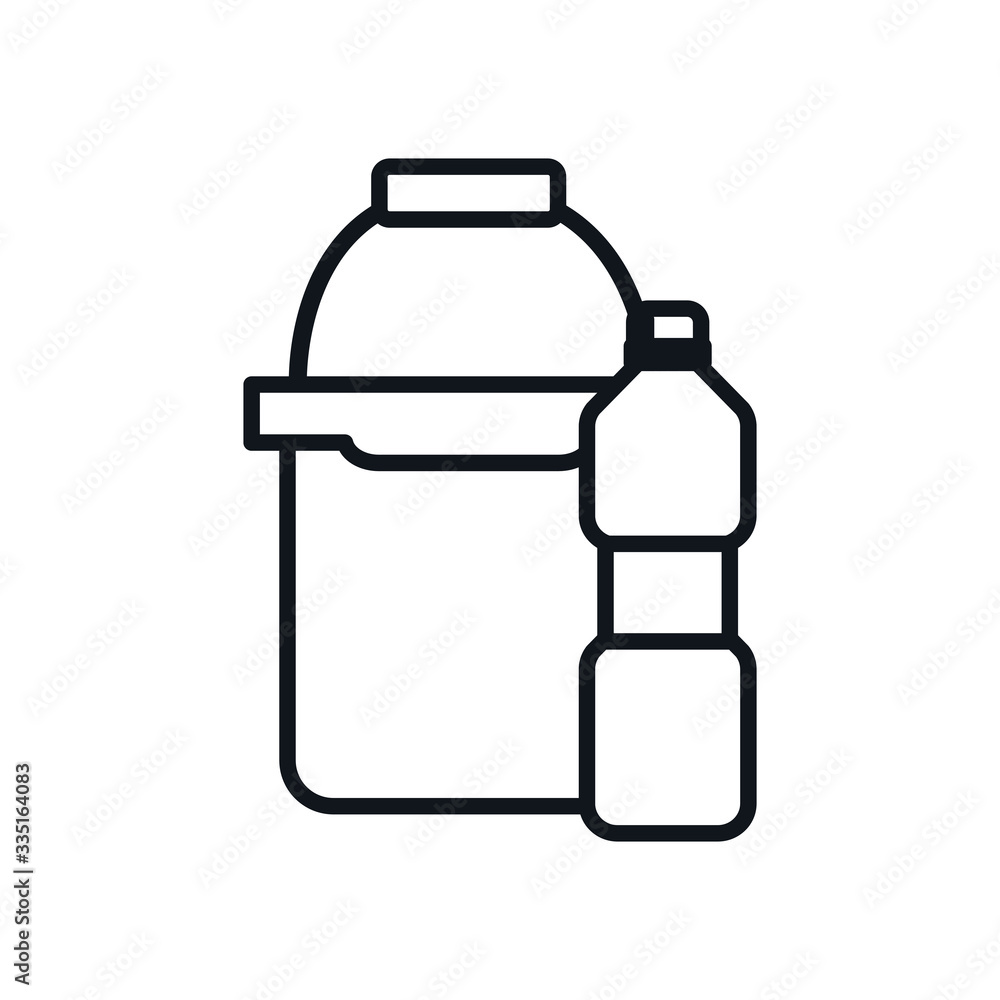 Poster bucket and detergent bottle line style icon vector design