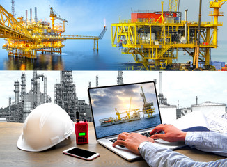 Industry of crude rig at oilfield. and construction offshore rig for production oil and gas....