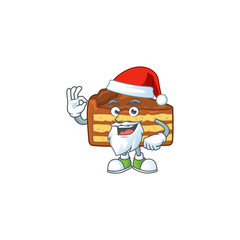 Friendly chocolate slice cake Santa cartoon character design with ok finger
