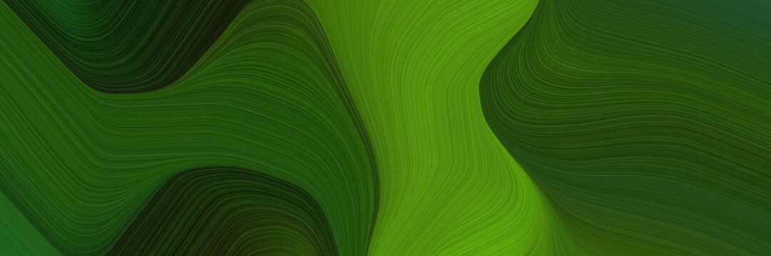abstract artistic header with very dark green, dark green and dark olive green colors. dynamic curved lines with fluid flowing waves and curves