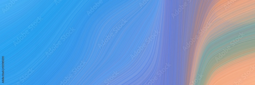 Poster abstract dynamic horizontal banner with corn flower blue, tan and dark gray colors. elegant curved l