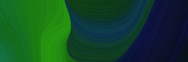 abstract surreal designed horizontal banner with very dark blue, forest green and midnight blue colors. elegant curved lines with fluid flowing waves and curves