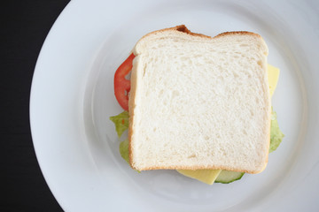 Sandwich with cheddar cheese and fresh vegetables