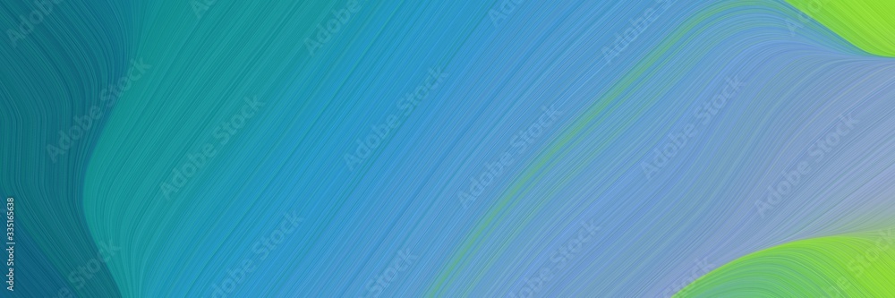 Poster abstract surreal horizontal header with steel blue, dark gray and moderate green colors. dynamic curved lines with fluid flowing waves and curves