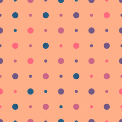 Cute colorful polka dot vector pattern in trendy vintage colors. Flat style. Minimalist, simple.