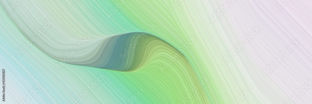 Poster abstract moving designed horizontal header with light gray, dark sea green and cadet blue colors. elegant curved lines with fluid flowing waves and curves