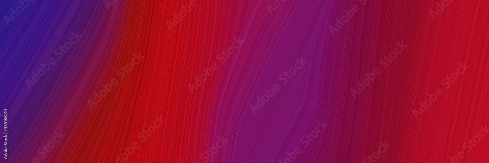 Poster abstract dynamic horizontal banner with dark pink, firebrick and indigo colors. dynamic curved lines with fluid flowing waves and curves