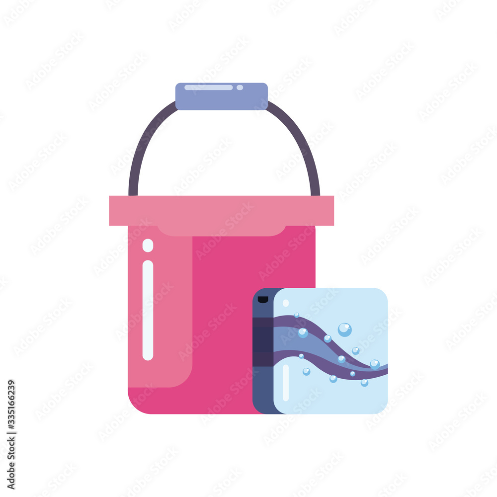 Poster bucket and detergent box flat style icon vector design