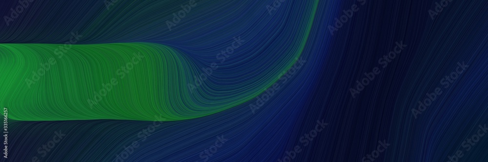 Poster abstract dynamic header design with very dark blue, forest green and dark slate gray colors. dynamic curved lines with fluid flowing waves and curves