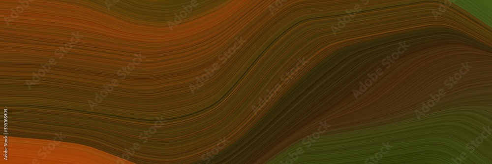 Poster abstract colorful designed horizontal header with very dark green, chocolate and saddle brown colors. dynamic curved lines with fluid flowing waves and curves