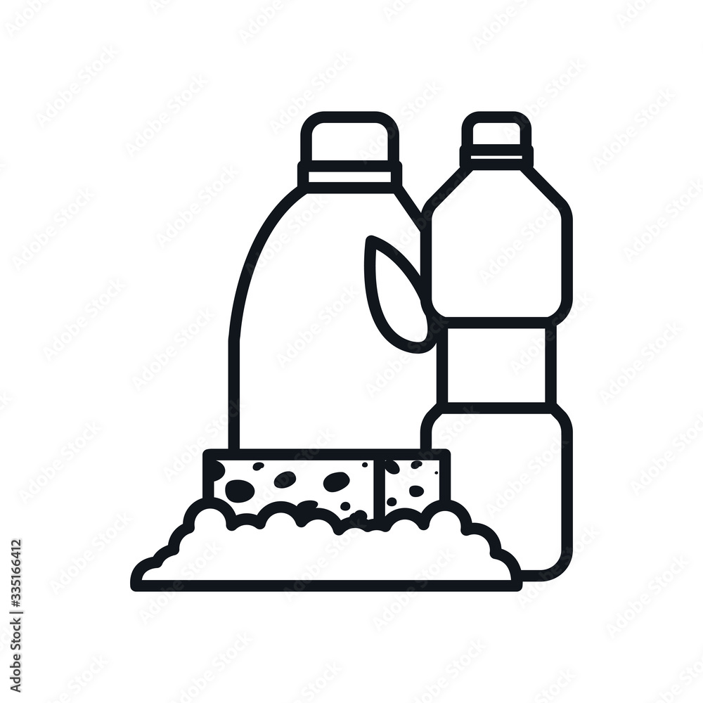 Aufkleber sponge with soap and detergent bottles line style icon vector design