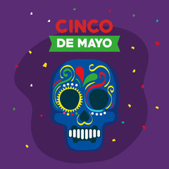 cinco de mayo poster with skull decorated vector illustration design