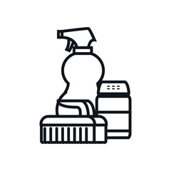 brush spray bottle and detergent box line style icon vector design