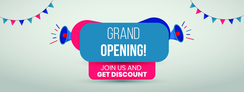 Grand Opening Facebook And Twitter Cover . Grand Opening Banner For Website. Grand Opening Join Us And Get Discount Banner For Cover With Celebration And Announcer