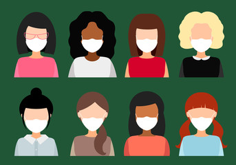 girls and women in medical masks, vector.