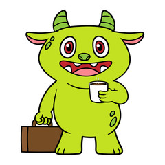 Cartoon Monster With Briefcase and Coffee