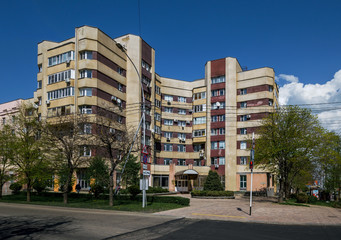 Soviet modernism era brutalism building in Stavropol, Russia