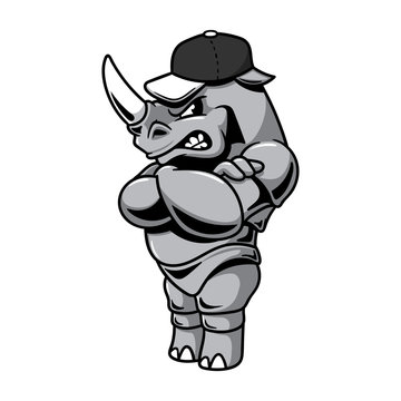 Cartoon Rhinoceros Wearing Hat Illustration