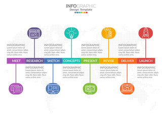 Infographic template design with 8 color options.