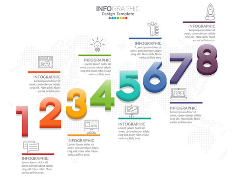 Infographic template design with 8 color options.