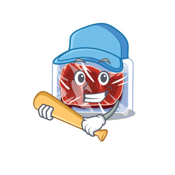 Picture of frozen beef cartoon character playing baseball