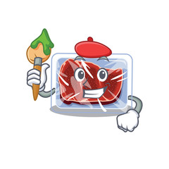 A creative frozen beef artist mascot design style paint with a brush
