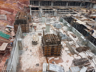 Building substructure and super-structure under construction using the open-cut method. It is...