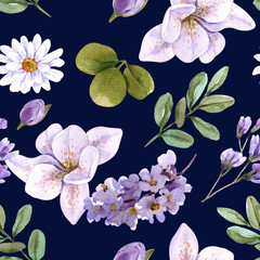 flowers Pattern seamless with watercolor