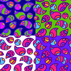 set of four colorful paisley seamless vector pattern